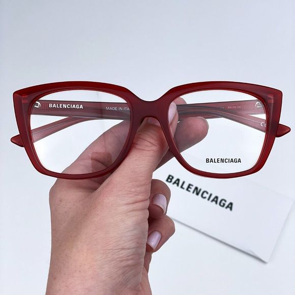 Balenciaga BB0062O 004 Eyeglasses Red Logo Square Women